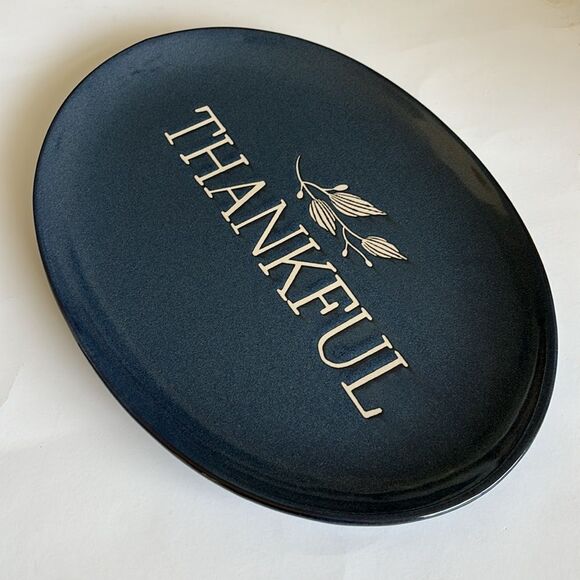 Thankful Platter Thanksgiving Holiday Blue Oval 14” Celebrate It - Picture 6 of 9